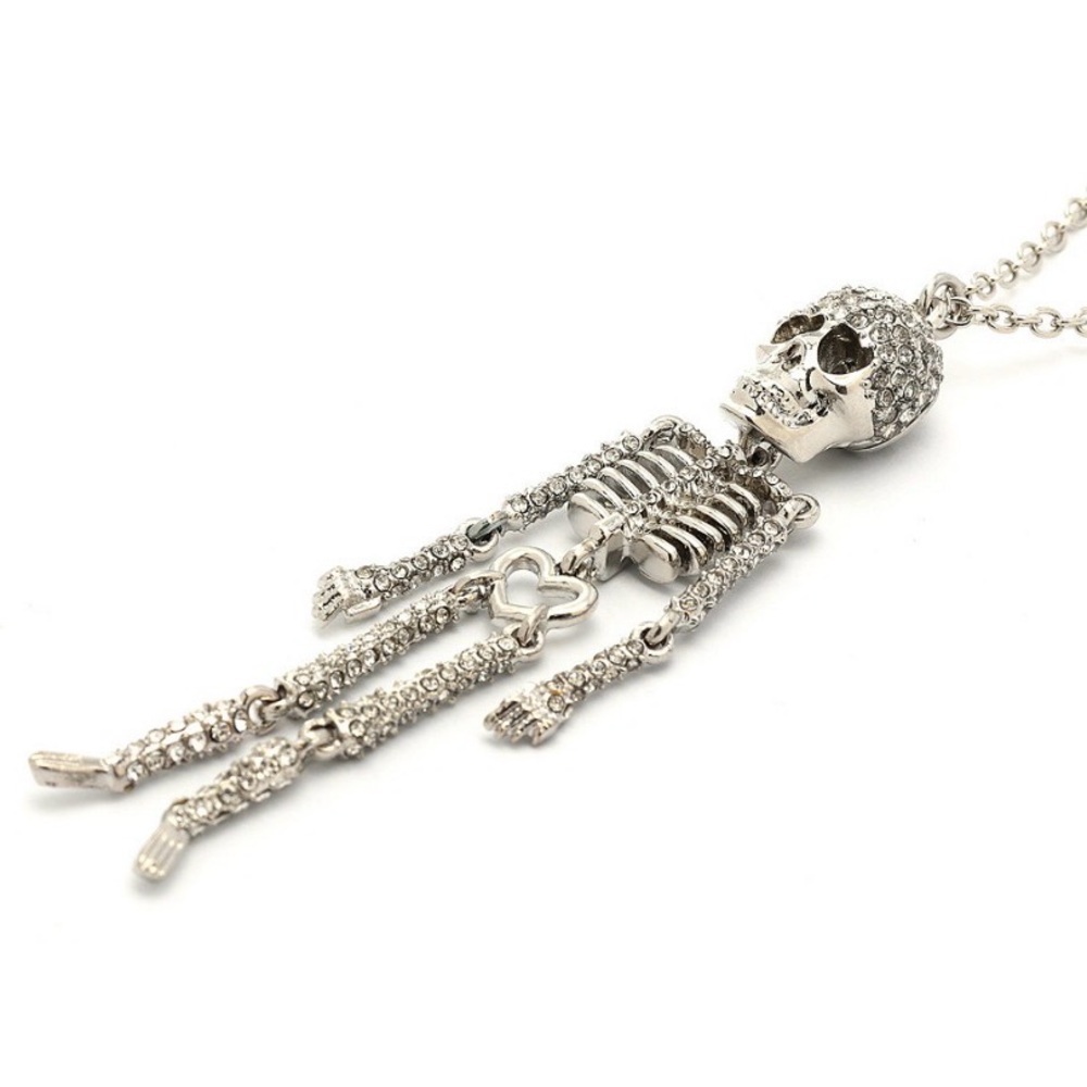 Betsey Johnson Faux Stone Pavé Skeleton Pendant Long Necklace - Picture 4 of 7